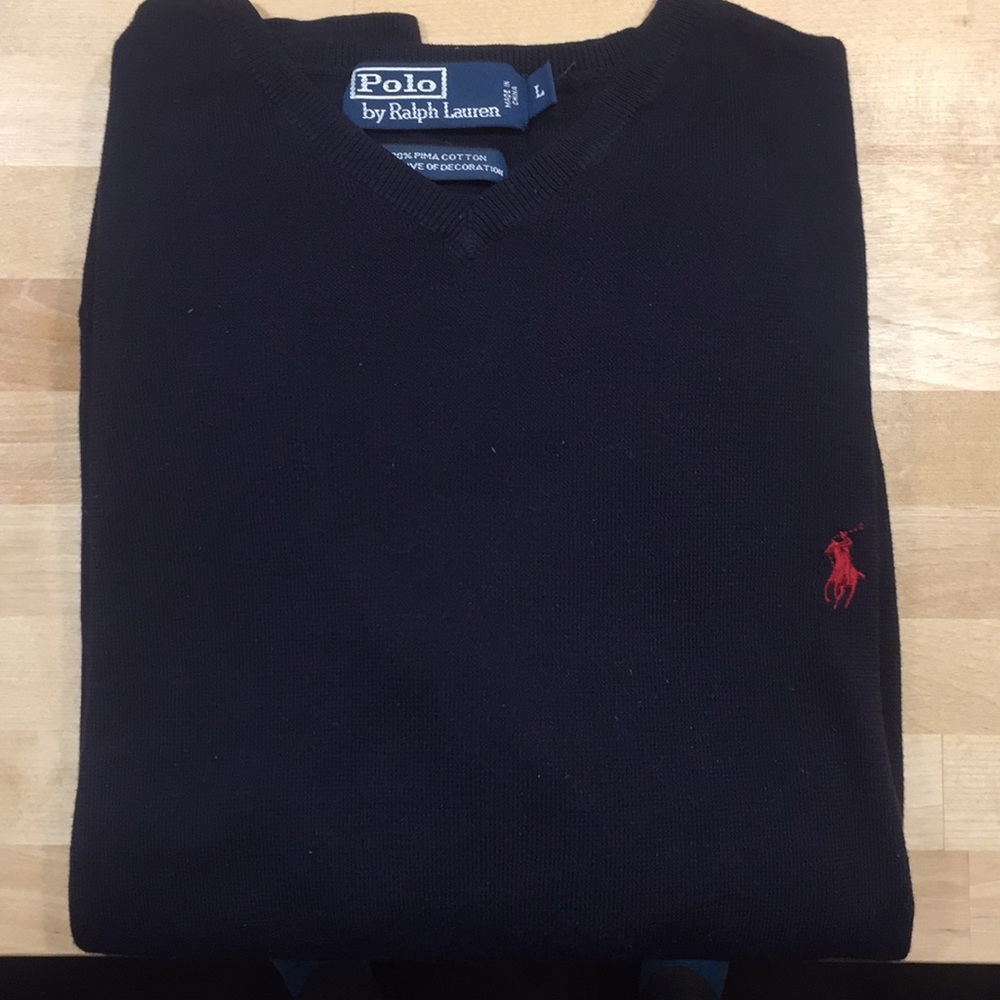 Polo by Ralph Lauren Blue V-Neck Sweater L
